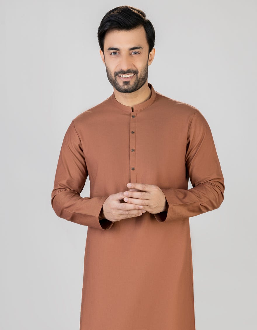 Rust Cotton Men's Kurta | Jjk-S-47027