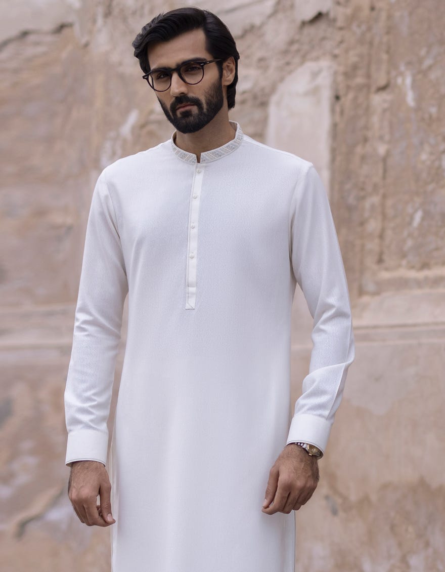 Cream Blended Men's Kameez Shalwar | Jjks-A-47029