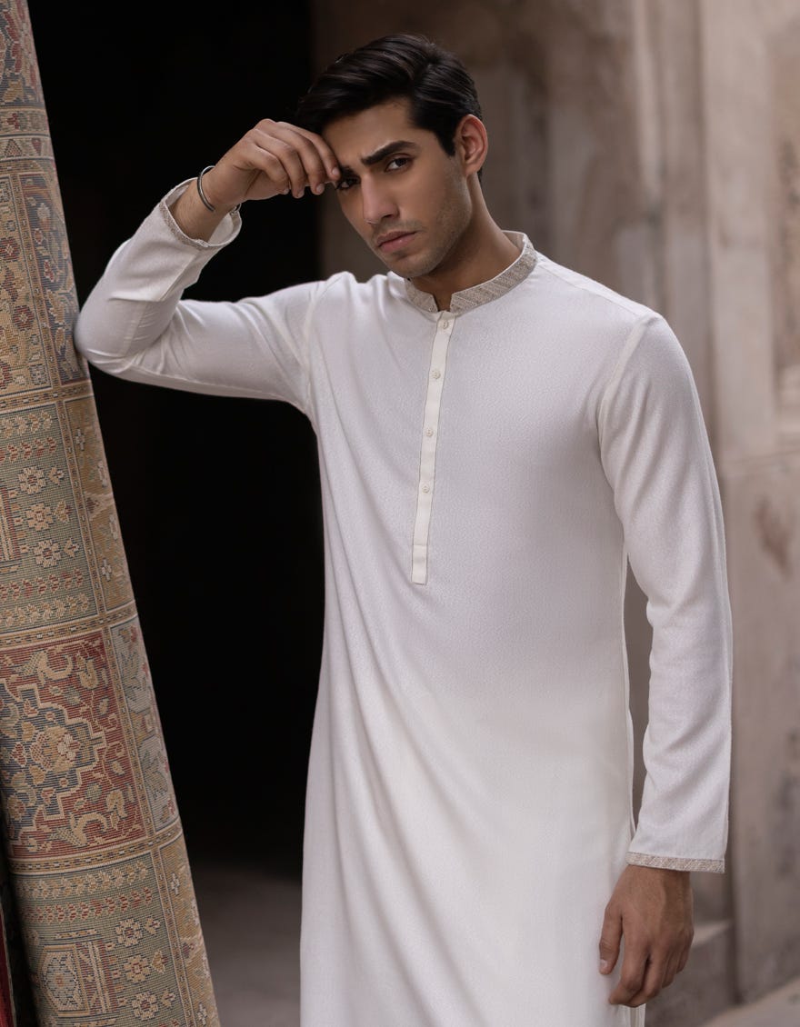 Cream Blended Men's Kameez Shalwar | Jjks-A-47032