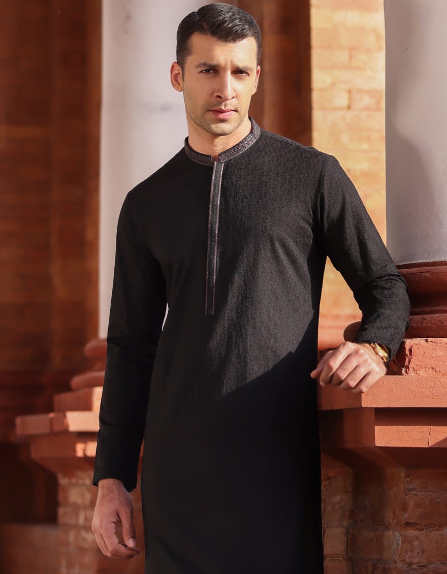 Black Cotton Men's Kurta | Jjk-A-47041