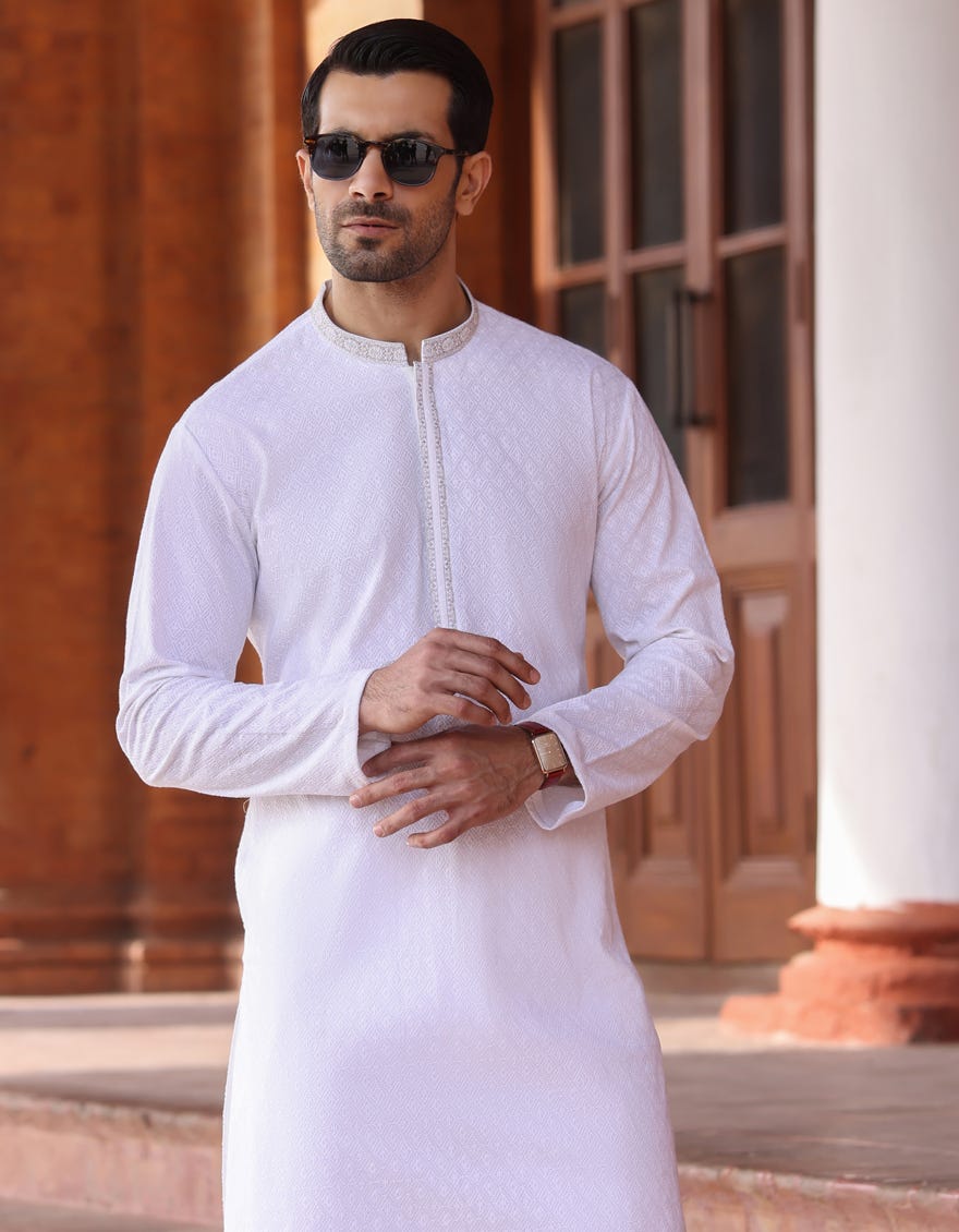White Cotton Men's Kurta | Jjk-S-47043