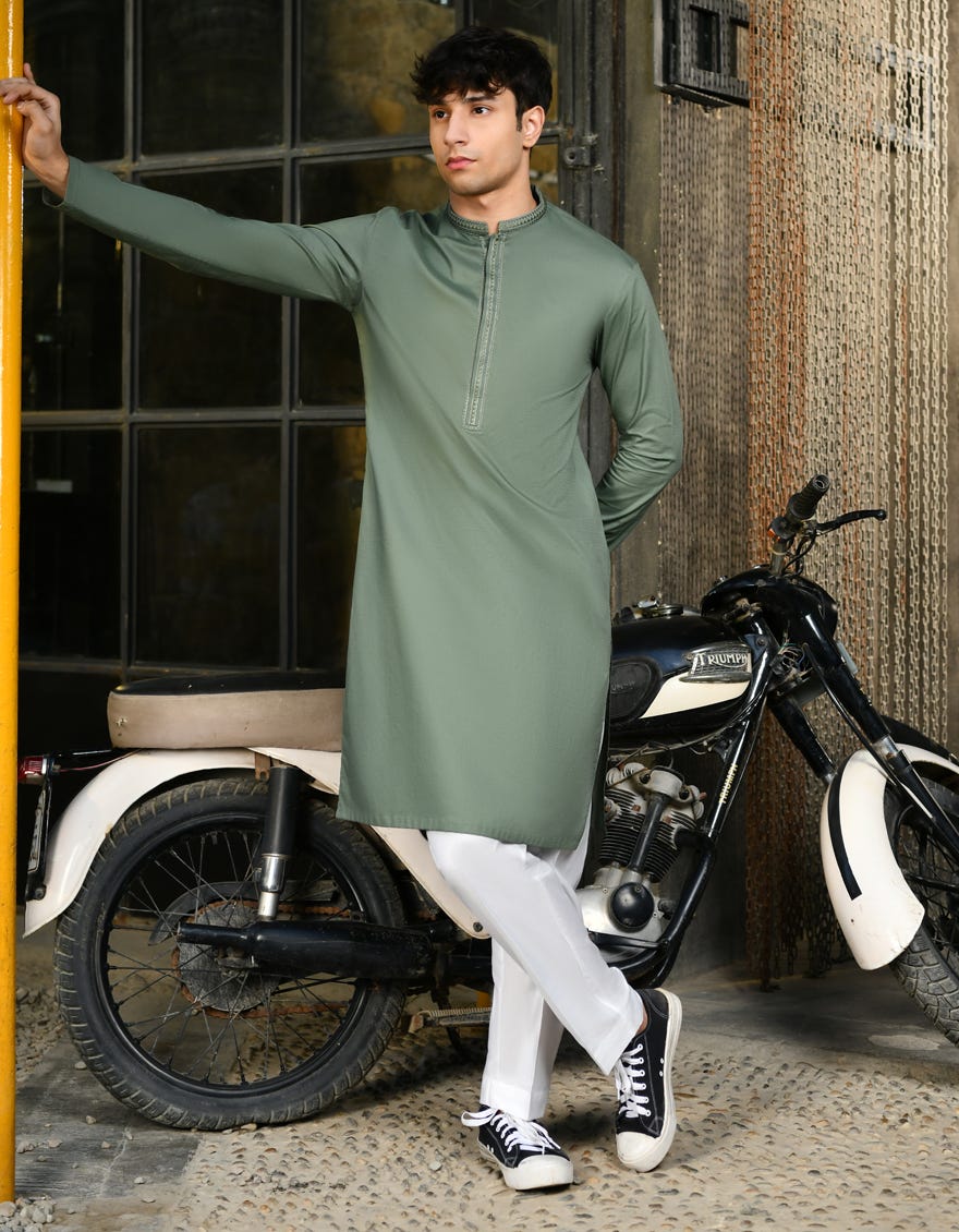 Olive Green Cotton Teen Boy's Kameez Shalwar | Jtks-S-47044