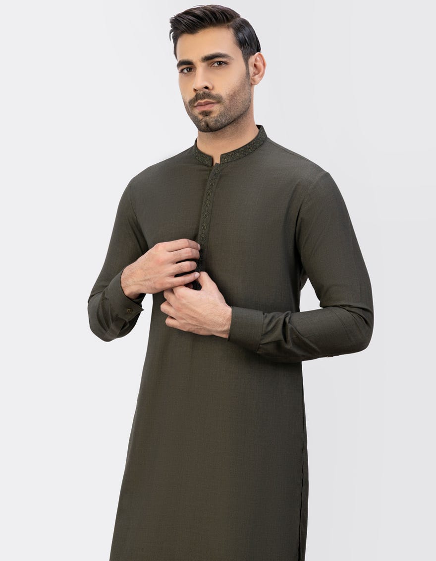 Green Men's Kameez Shalwar | Jjks-S-47049