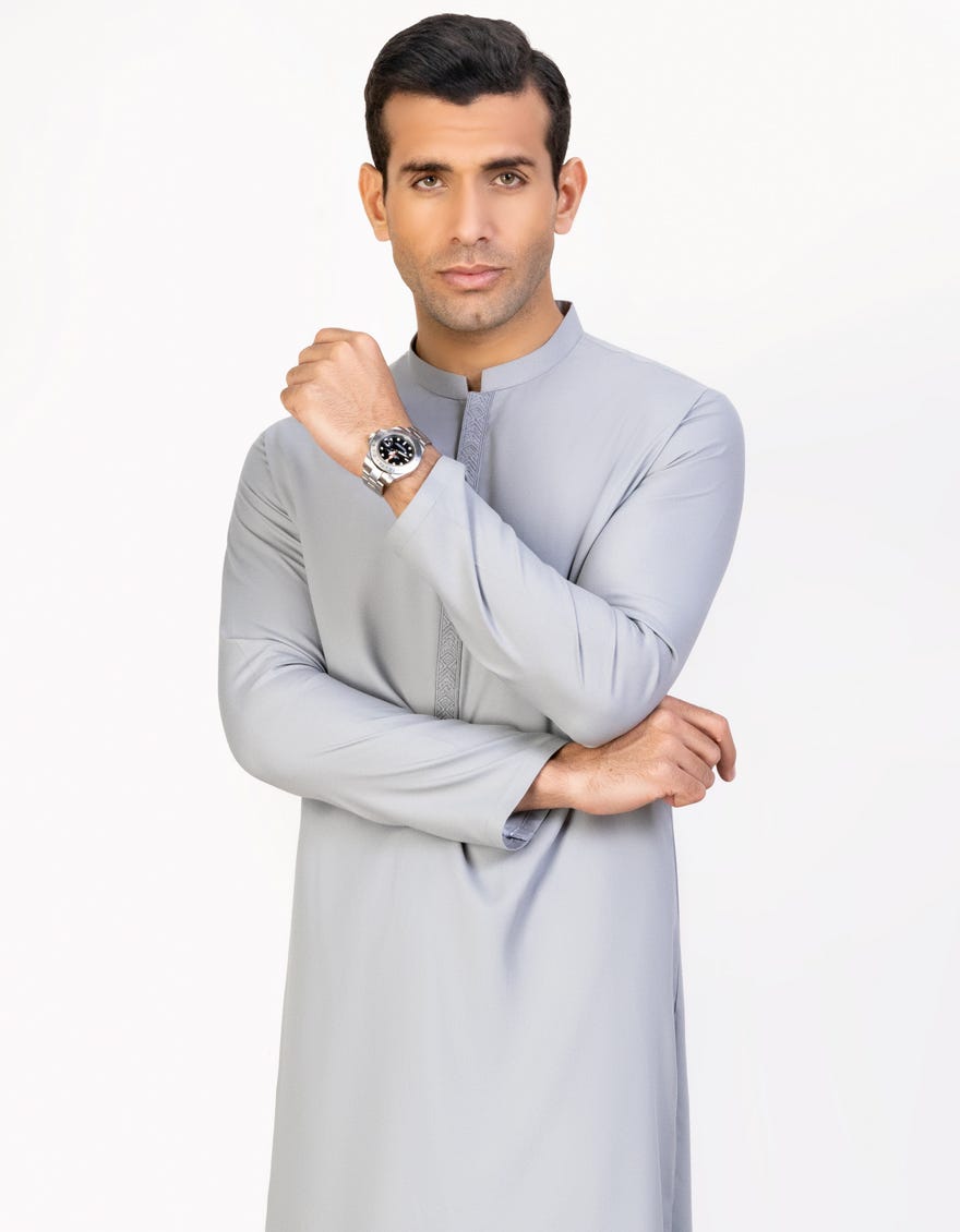 Grey Blended Men's Kameez Shalwar | Jjks-S-47050