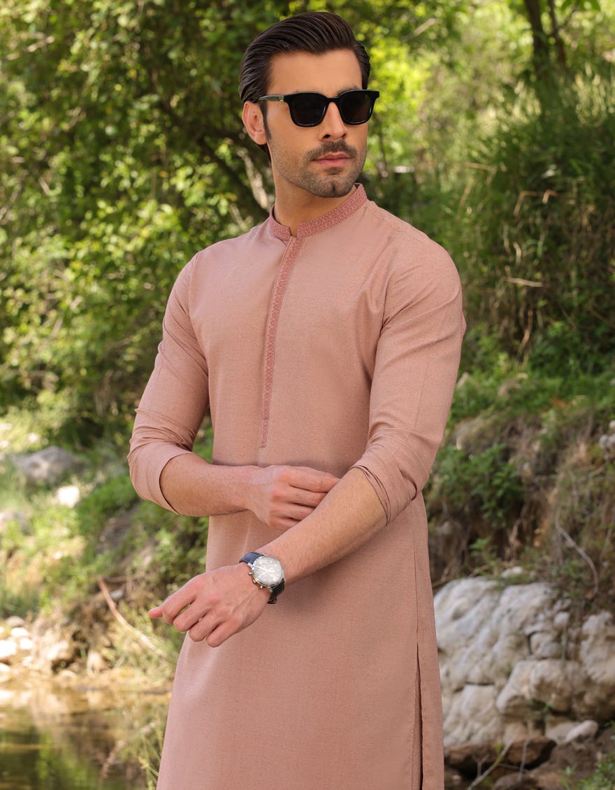 Rust Blended Men's Kameez Shalwar | Jjks-S-47061