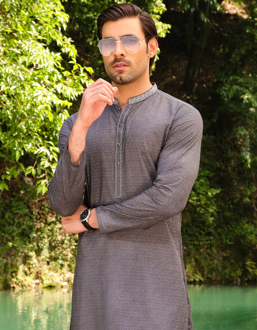 Charcoal Cotton Men's Kurta | Jjk-S-47064