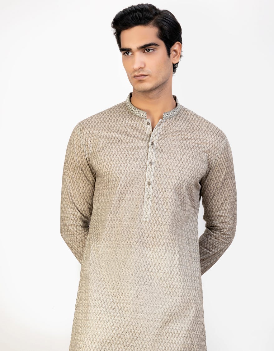 Beige Cotton Men's Kurta | Jjk-S-47065