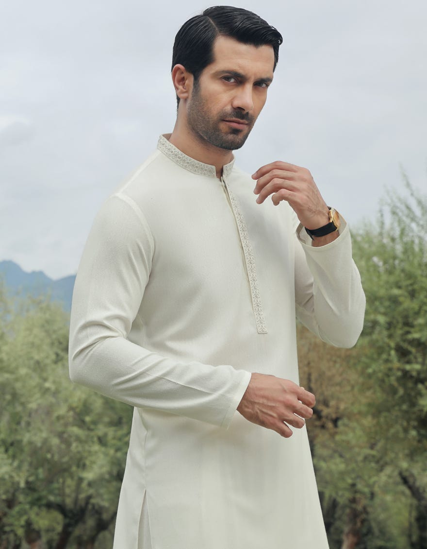 Cream Ayudhiya Men's Kameez Shalwar | Jjks-S-47098