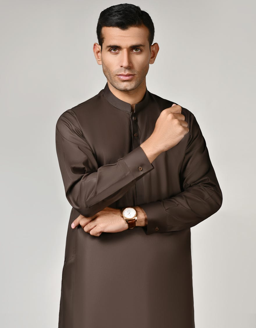 Brown Cotton Men's Kameez Shalwar | Jjks-A-47100