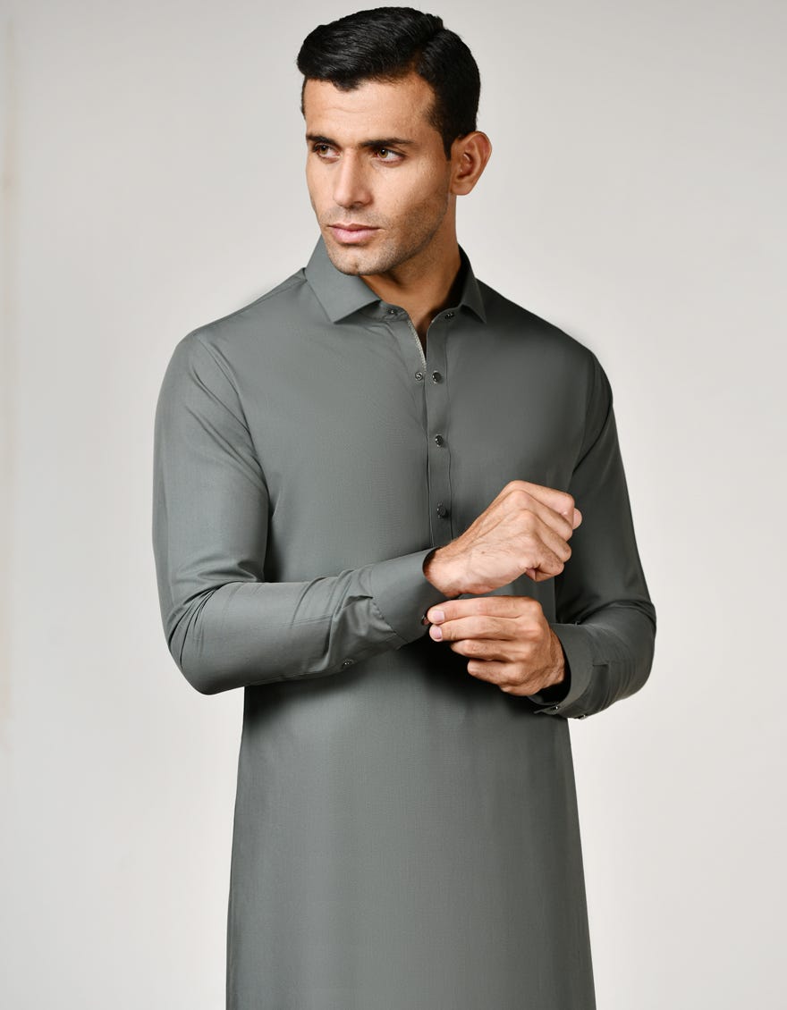 Green Blended Men's Kameez Shalwar | Jjks-S-47102