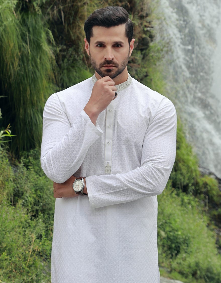 WHITE COTTON KURTA | JJK-A-47103