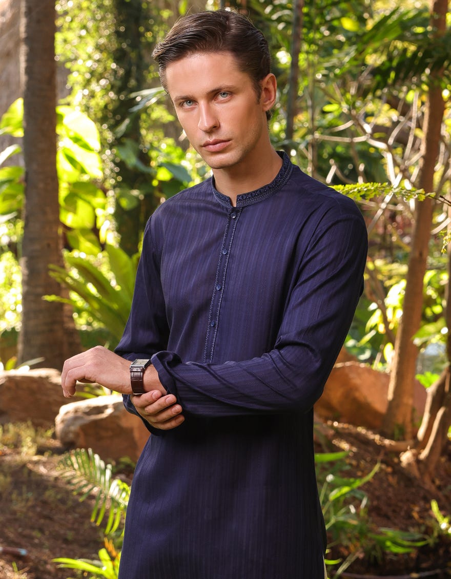 Royal Blue Cotton Men's Kurta | Jjk-S-47104