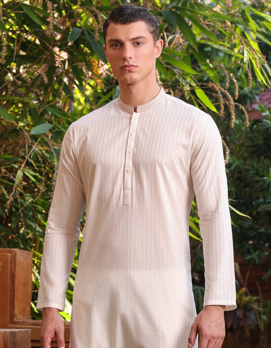 Cream Cotton Men's Kurta | Jjk-S-47105