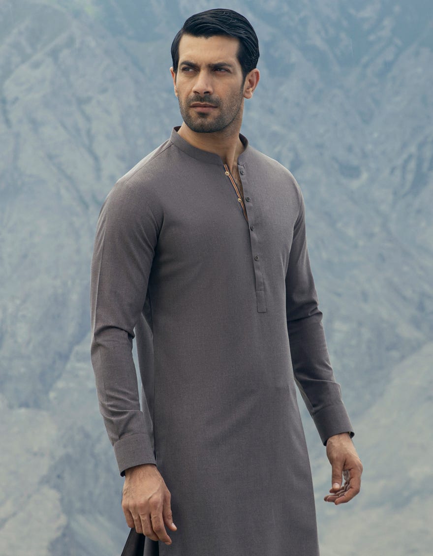 Dull Brown Blended Men's Kameez Shalwar | Jjks-W-47119