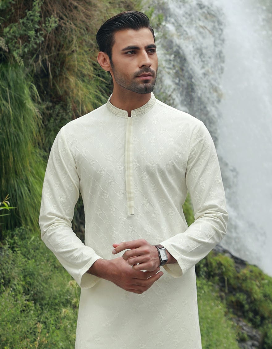 Off White Cotton Men's Kurta | Jjk-W-47121