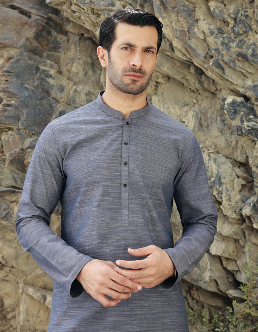 Pigeon Blue Cotton Men's Kurta | Jjk-S-47142