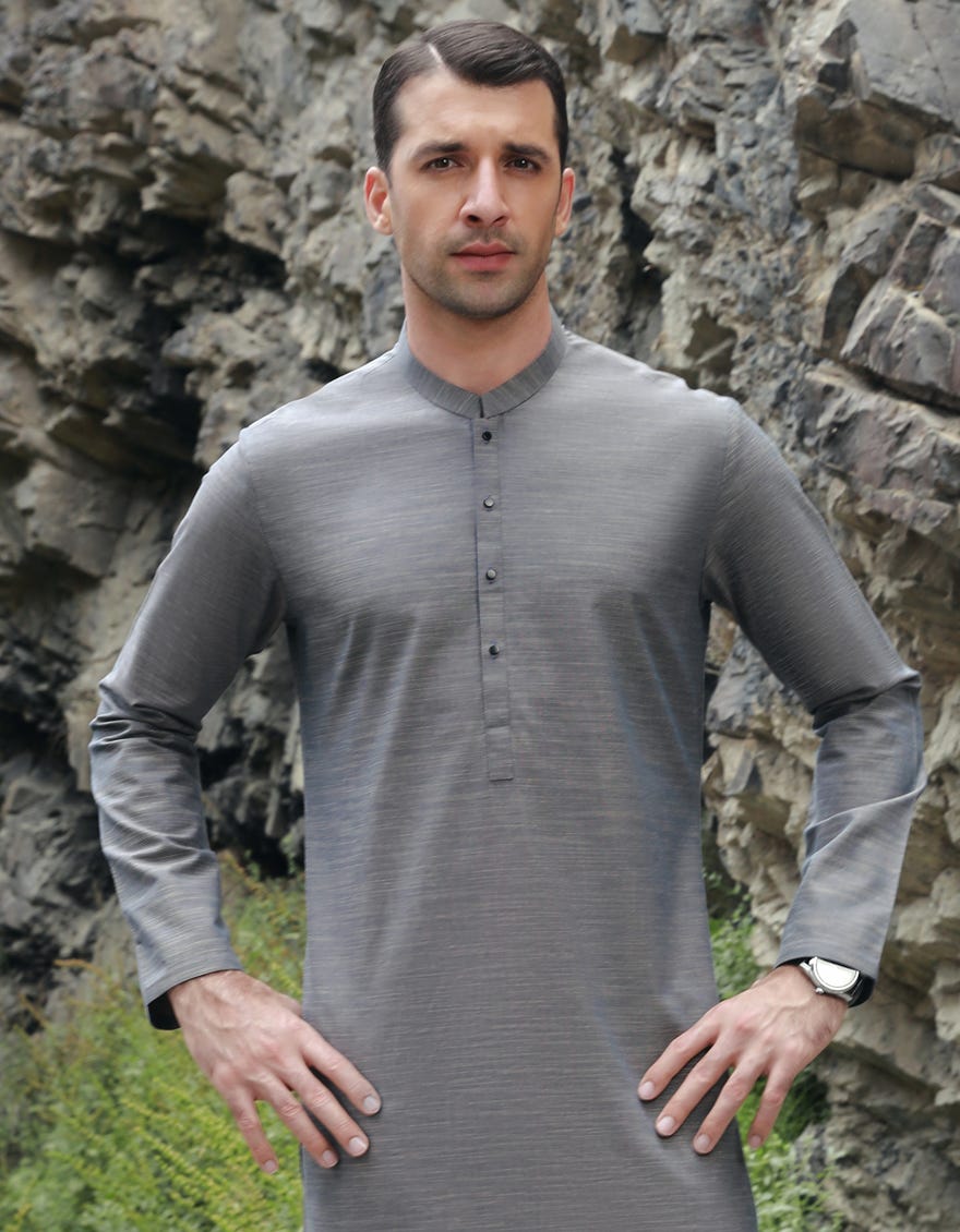 ASH BLUE COTTON KURTA | JJK-S-47143