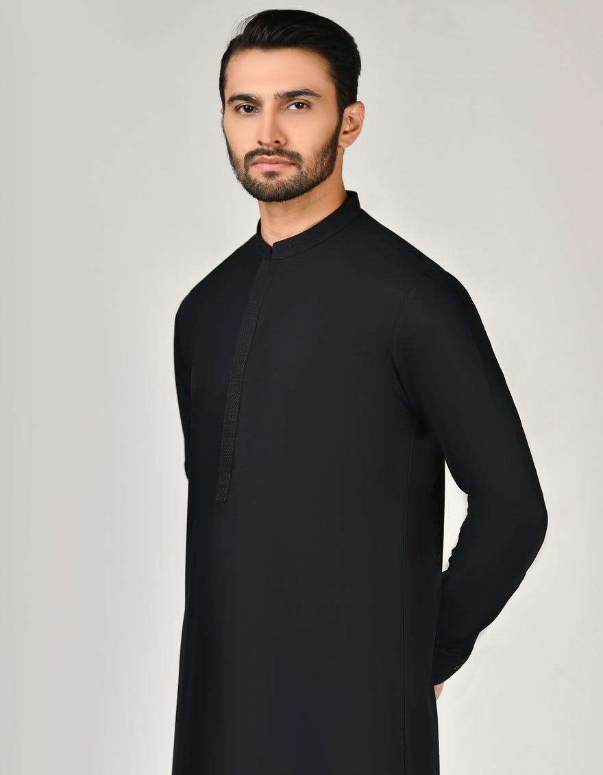 Black Blended Men's Kameez Shalwar | Jjks-A-47147