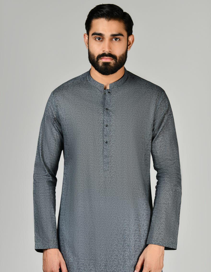 Dark Grey Cotton Men's Kurta | Jjk-S-47149
