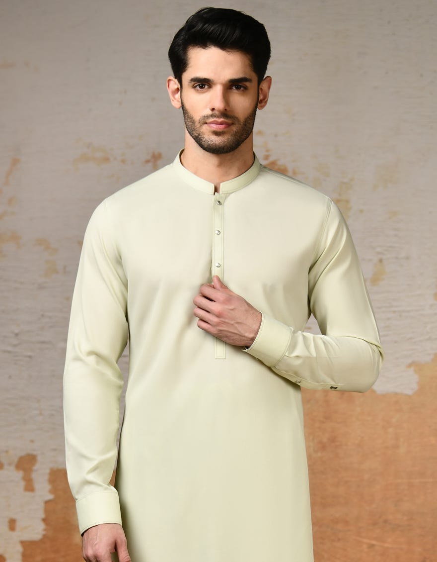 Light Green Blended Men's Kameez Shalwar | Jjks-S-47153