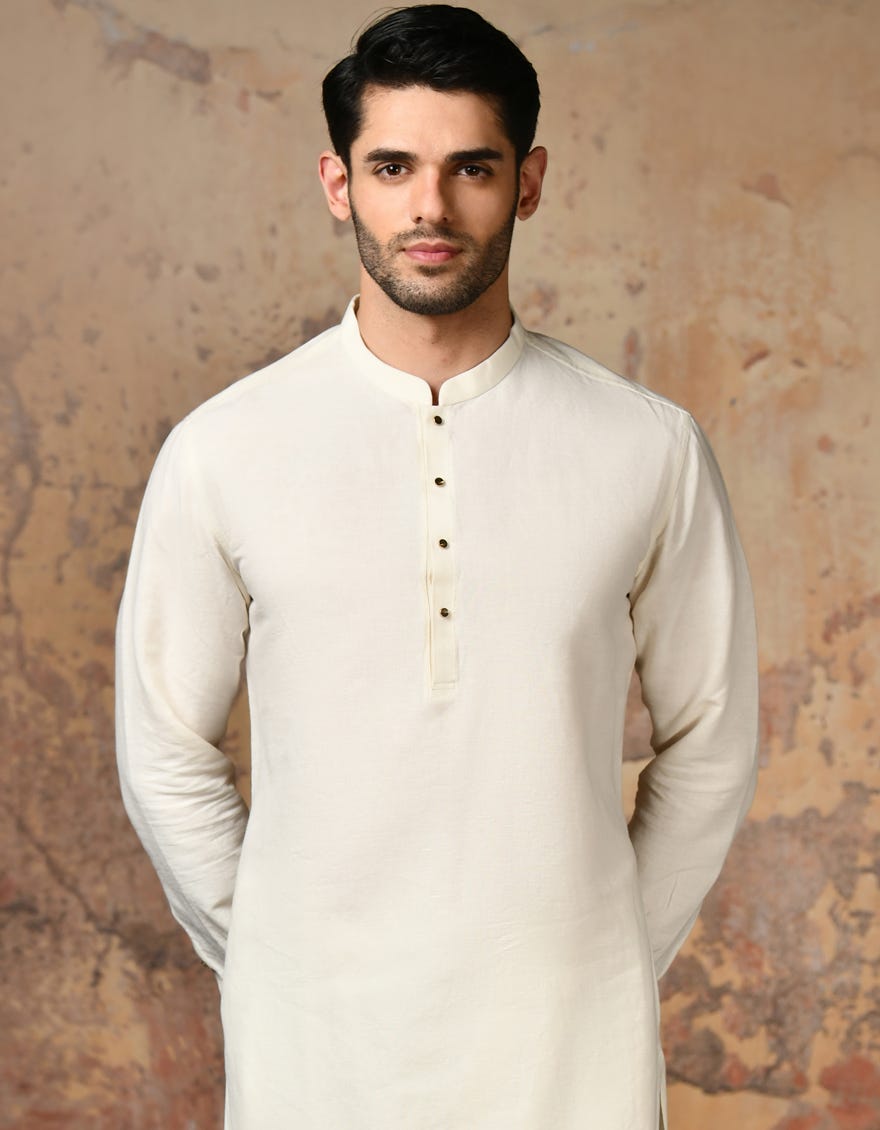 Cream Cotton Linen Men's Kameez Shalwar | Jjks-A-47160