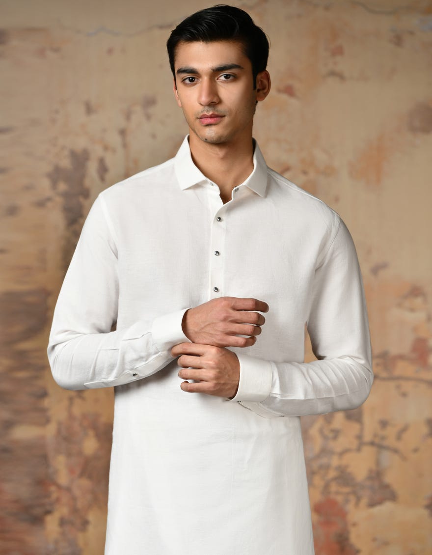 Off White Cotton Linen Men's Kameez Shalwar | Jjks-A-47161