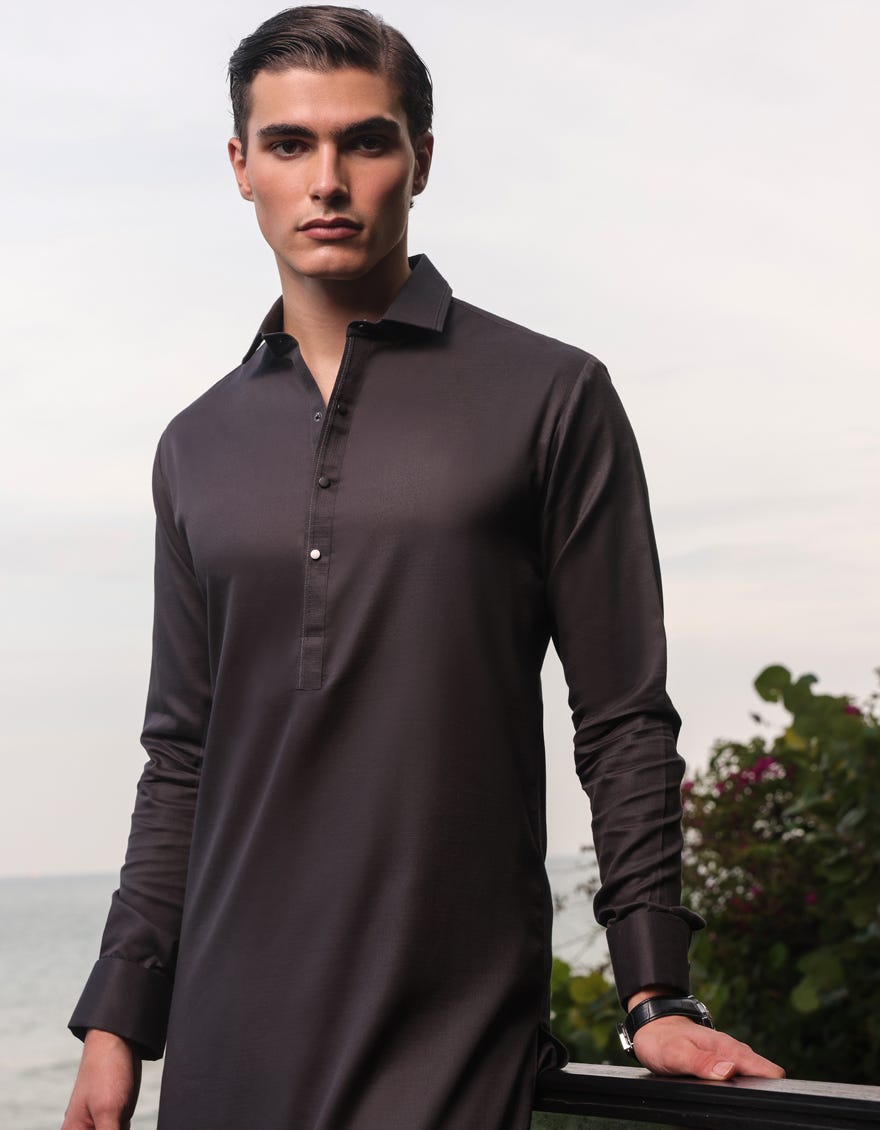 Coffee Brown Cotton Men's Kameez Shalwar | Jjks-A-47162