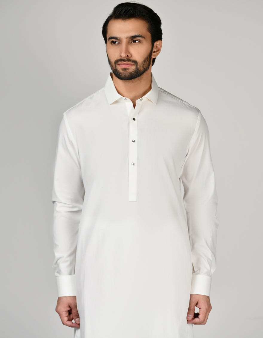 Off White Cotton Men's Kameez Shalwar | Jjks-S-47166