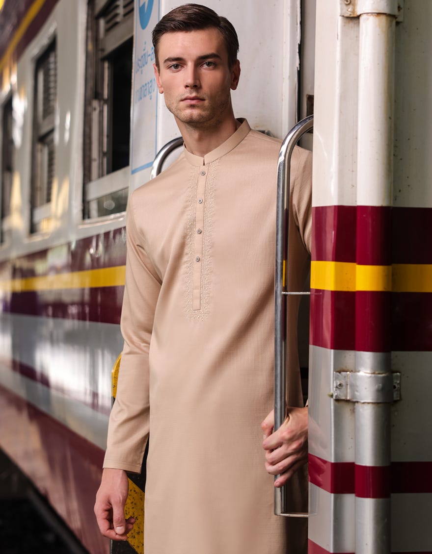 Beige Cotton Men's Kameez Shalwar | Jjks-S-47168