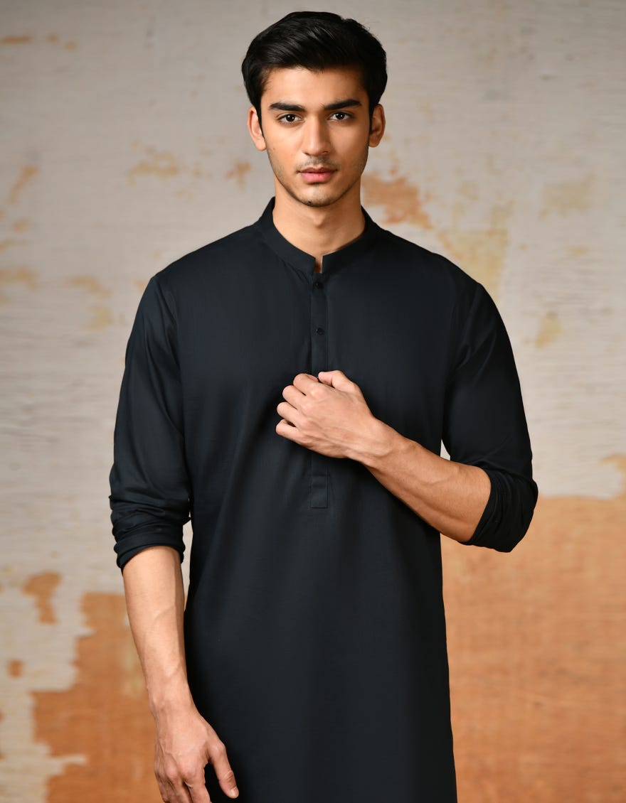 Midnight Blue Cotton Men's Kurta | Jjk-S-47176