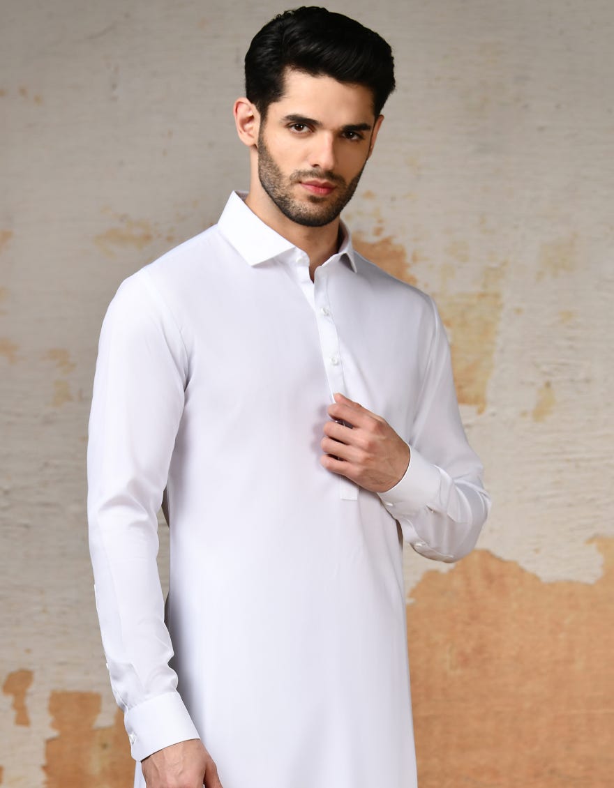 Off White Blended Men's Kameez Shalwar | Jjks-S-47189
