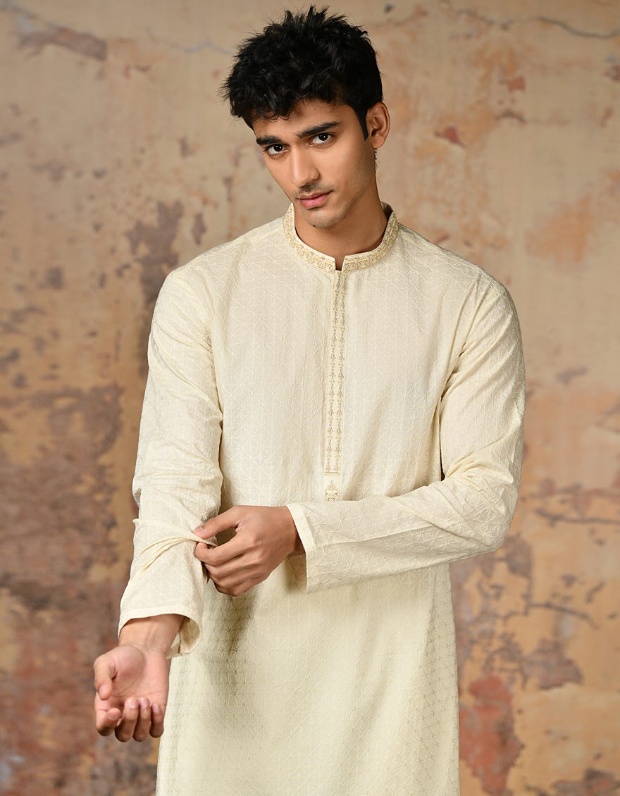 Cream Cotton Men's Kurta | Jjk-S-47213