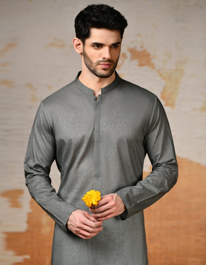Grey Cotton Men's Kurta | Jjk-S-47219