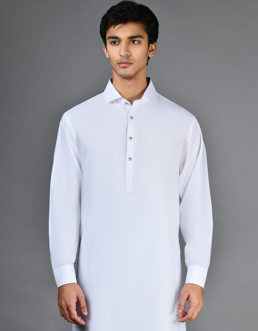 White Blended Men's Kameez Shalwar | Jjks-A-47220
