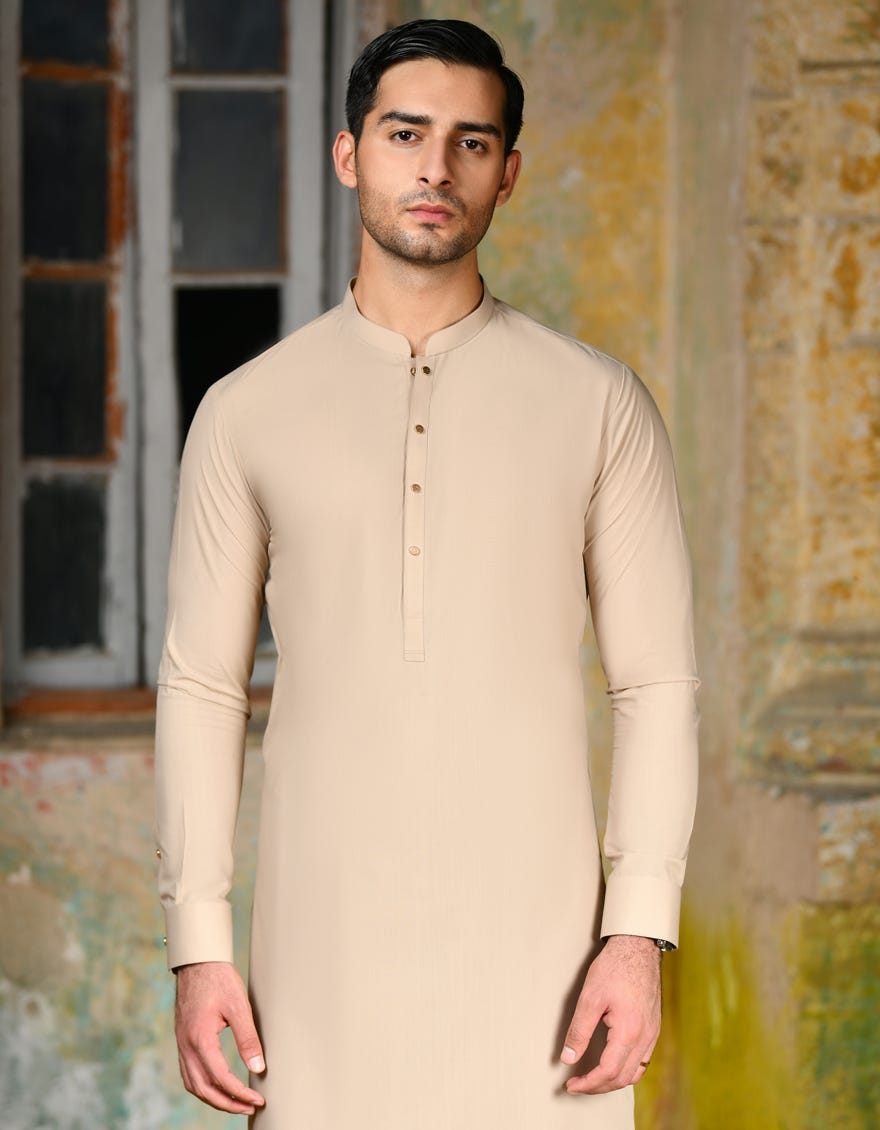 Beige Blended Men's Kurta Pajama | Jjkp-A-47221