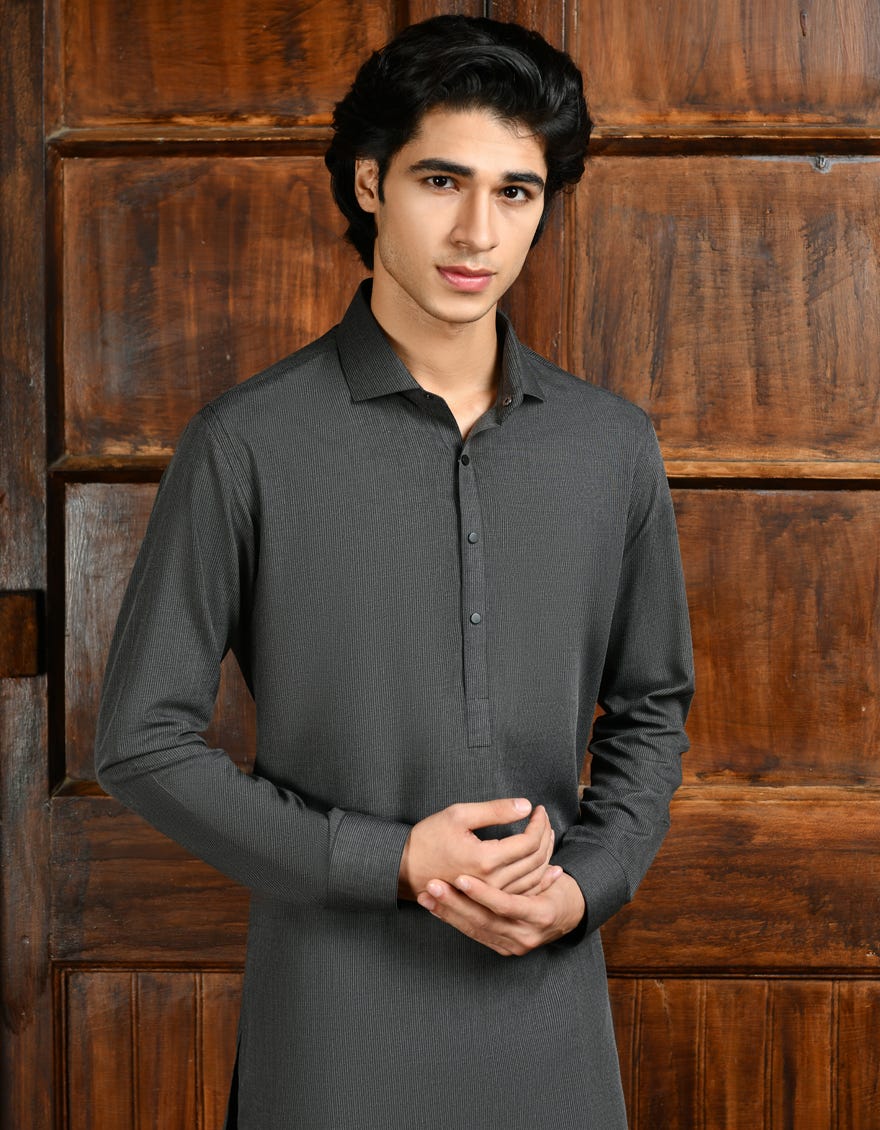 Mud Grey Blended Men's Kameez Shalwar | Jjks-A-47223