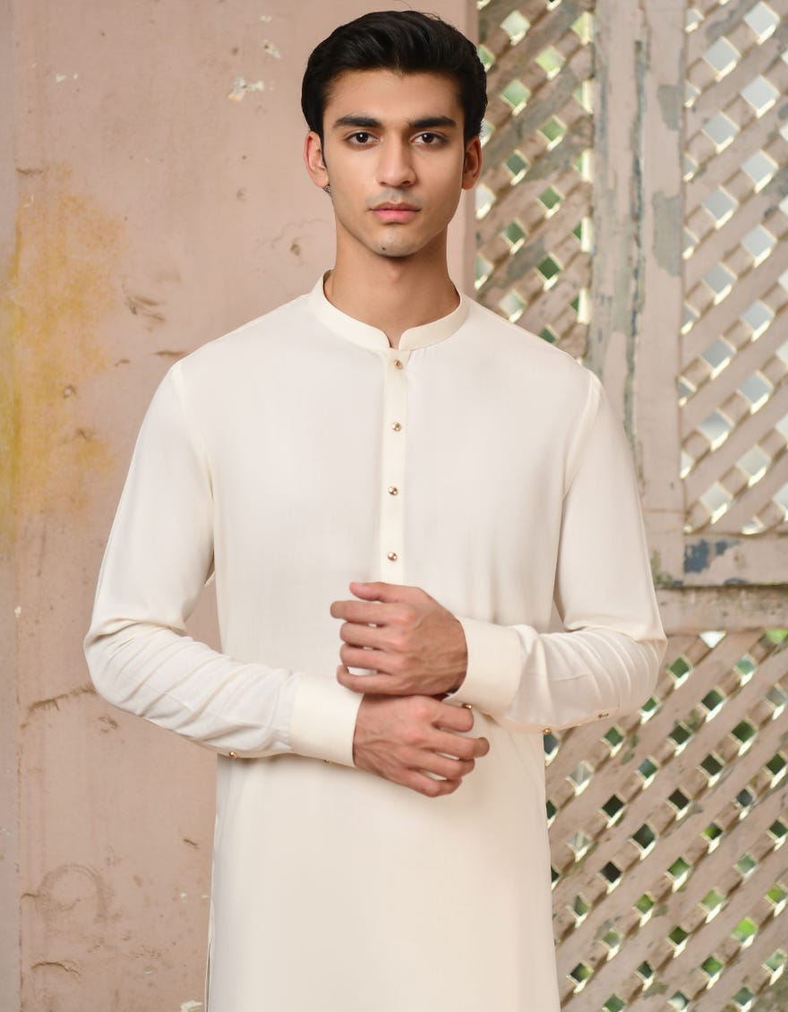 Cream Blended Men's Kameez Shalwar | Jjks-A-47225