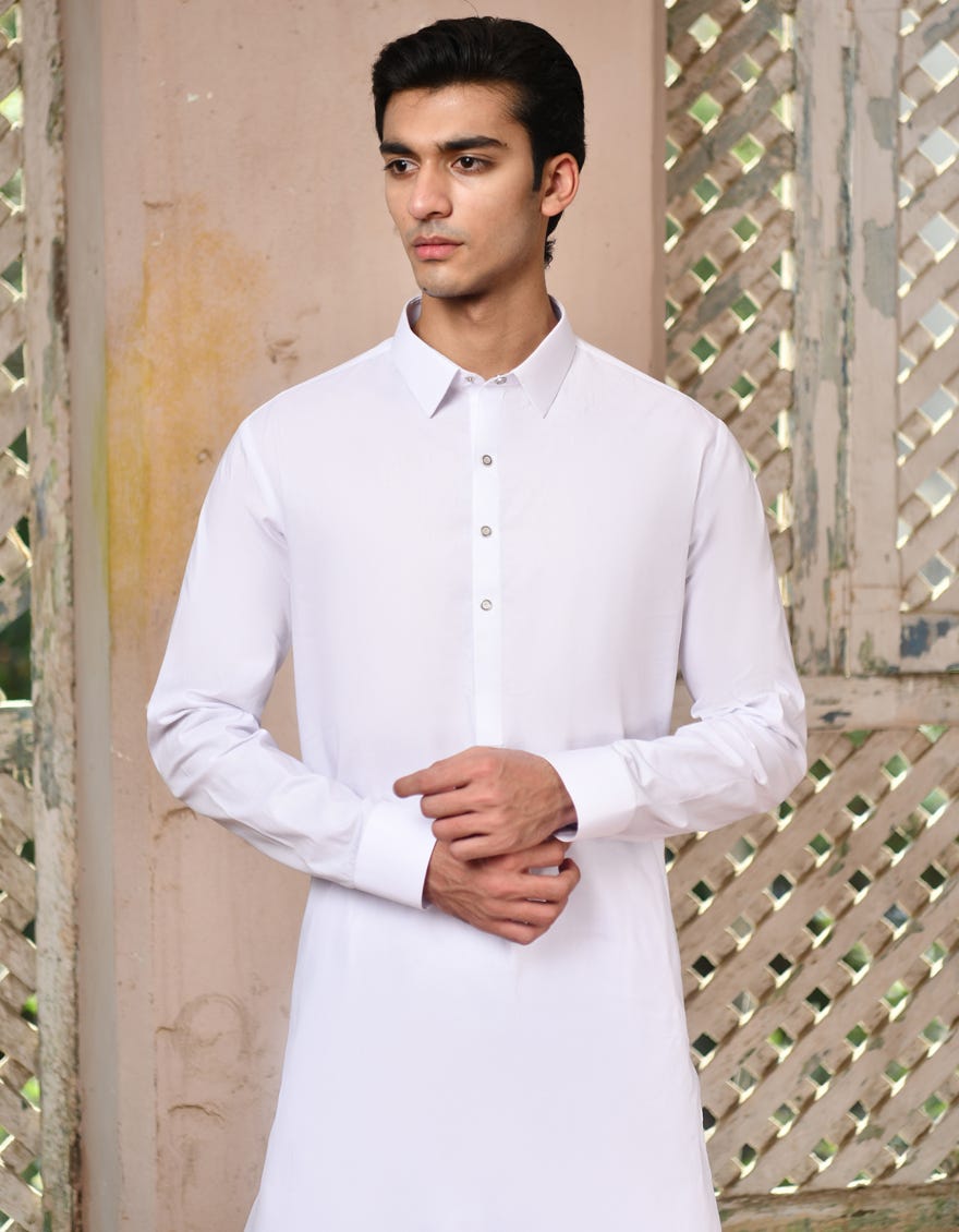 WHITE COTTON KAMEEZ SHALWAR | JJKS-A-47253