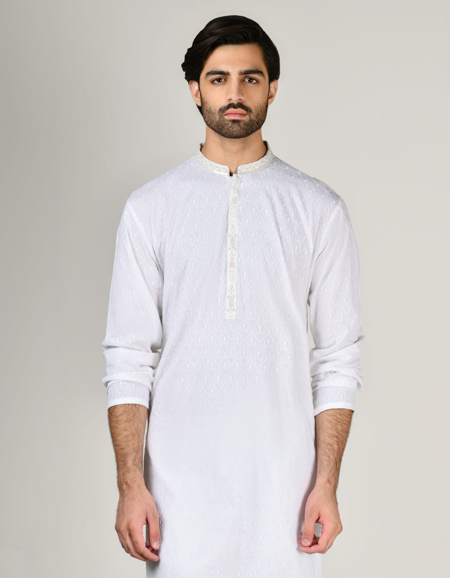 White Cotton Men's Kurta | Jjk-S-47257