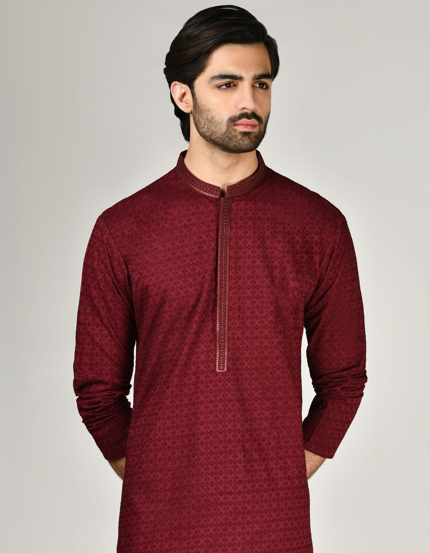 Maroon Cotton Men's Kurta | Jjk-A-47259