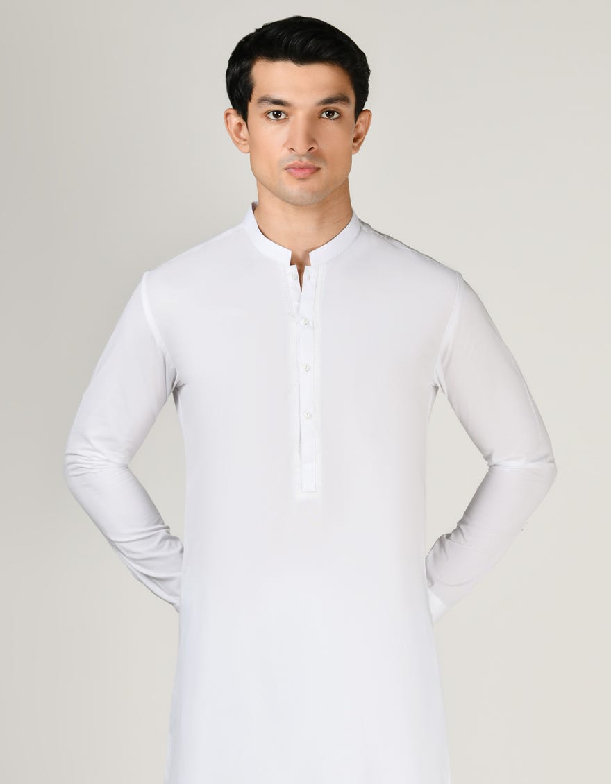 White Blended Men's Kameez Shalwar | Jjks-S-47263