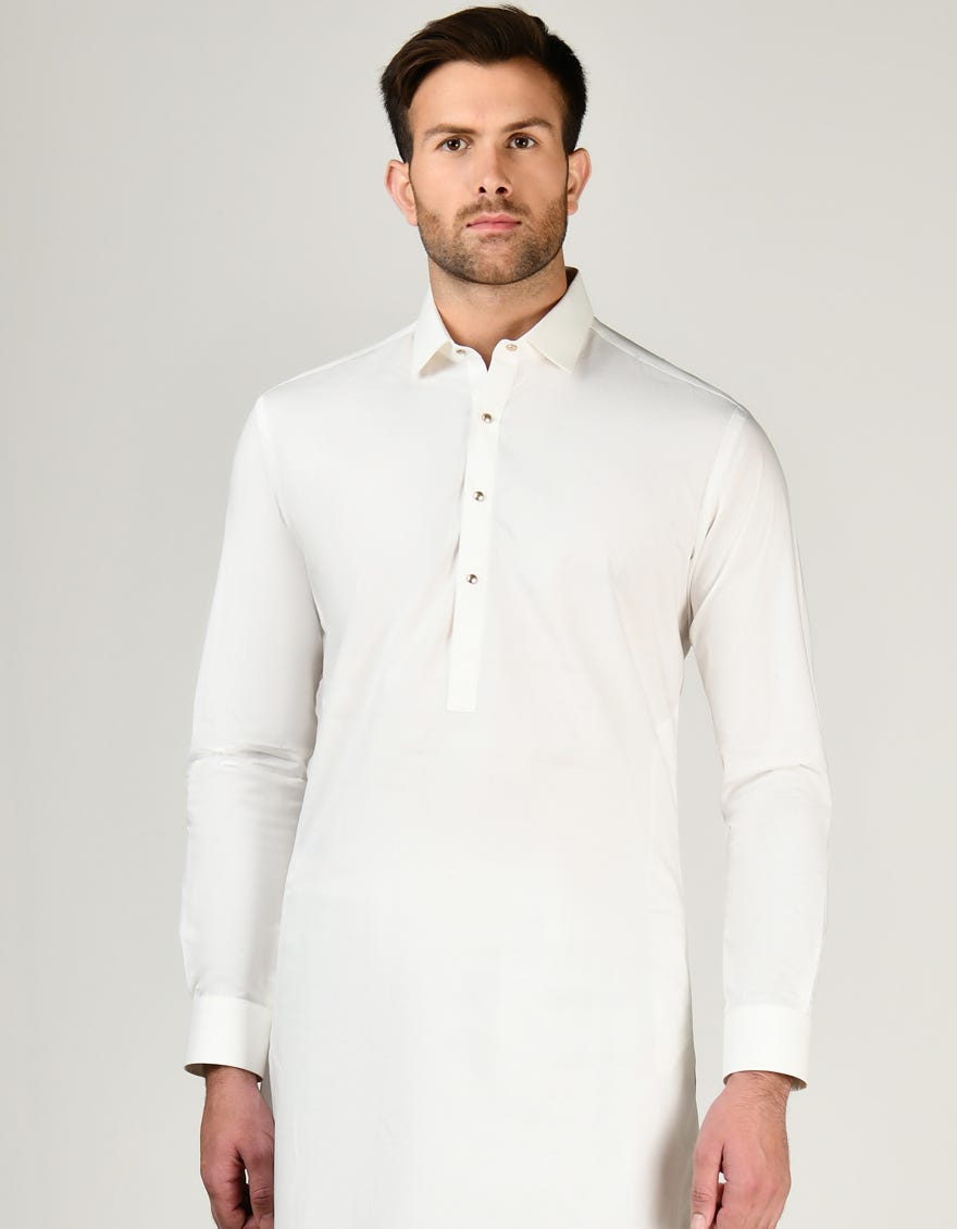 Off White Cotton Men's Kameez Shalwar | Jjks-S-47269