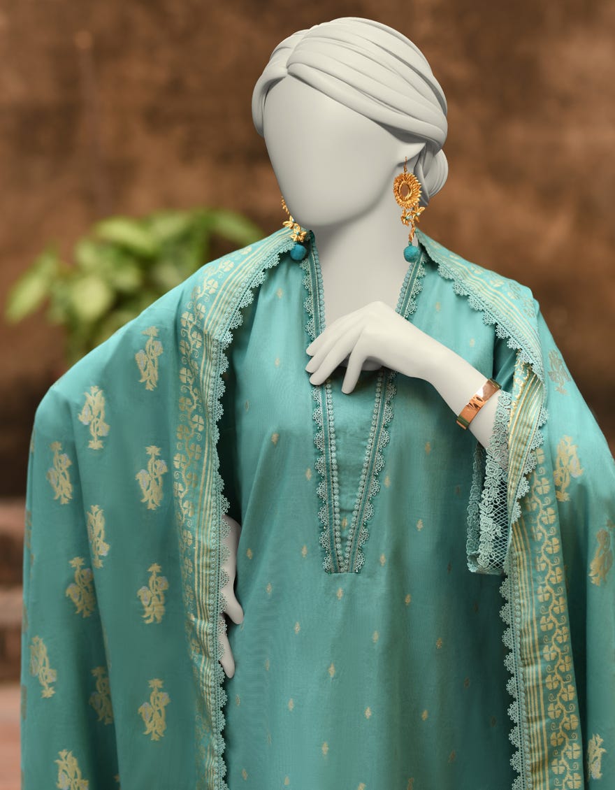 BLUE JACQUARD DYED UNSTITCHED 3PC | JLAWN-S-25-3200