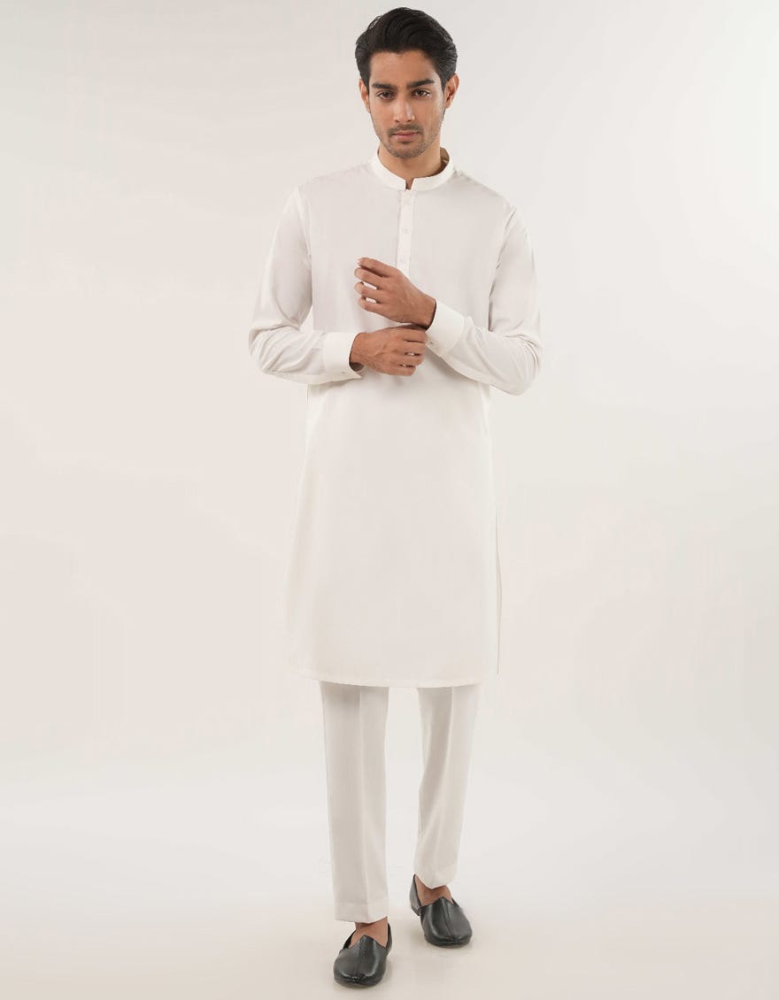 WHITE BLENDED KURTA TROUSERS