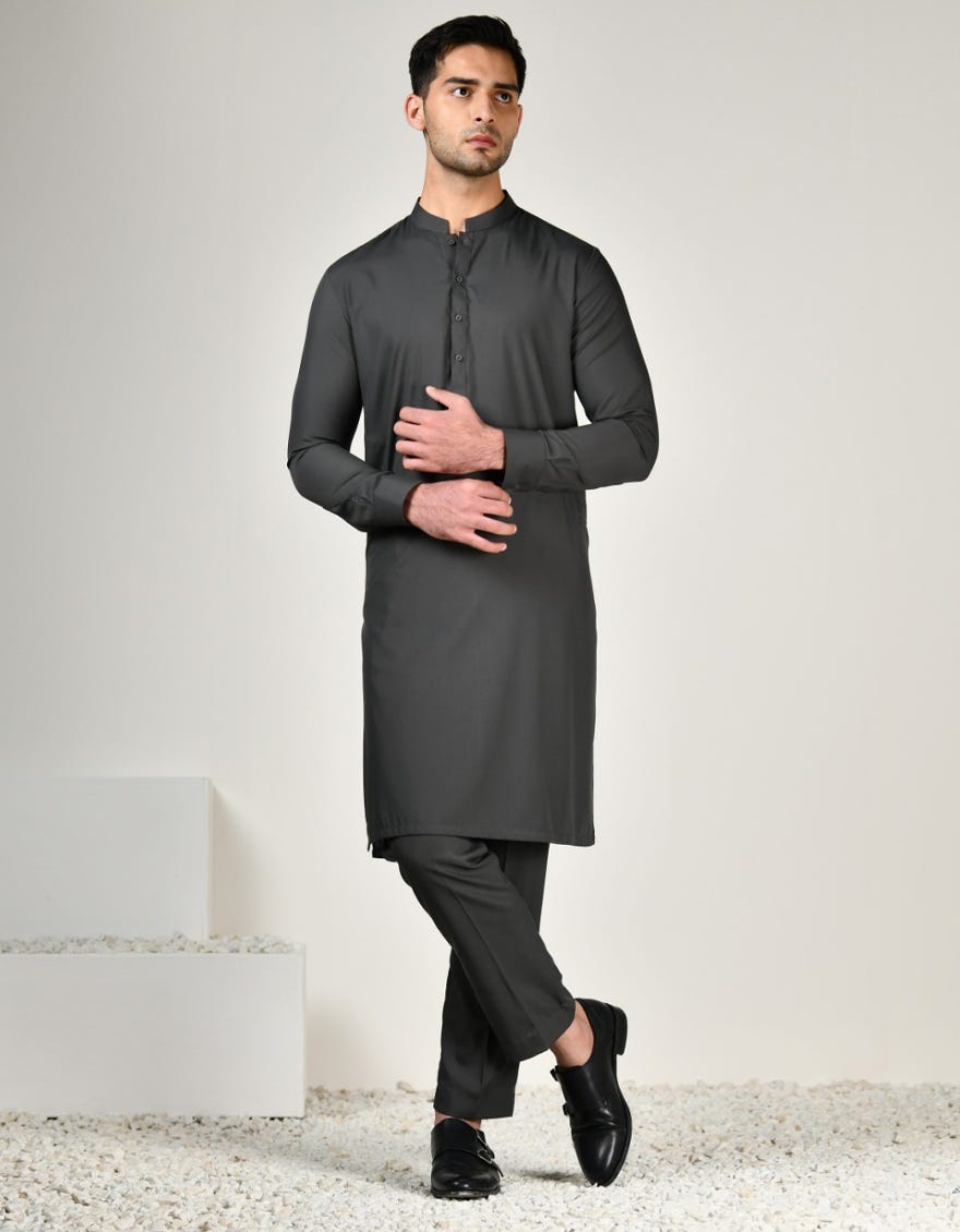 GREY BLENDED KURTA TROUSER