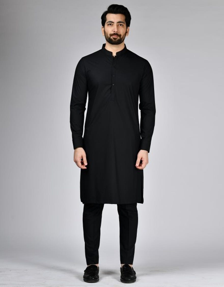 BLACK BLENDED KURTA TROUSERS