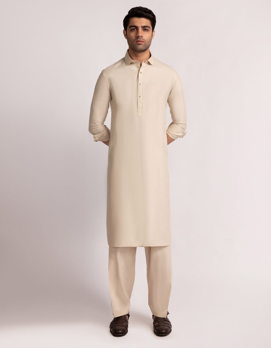 CREAM CASUAL KAMEEZ SHALWAR