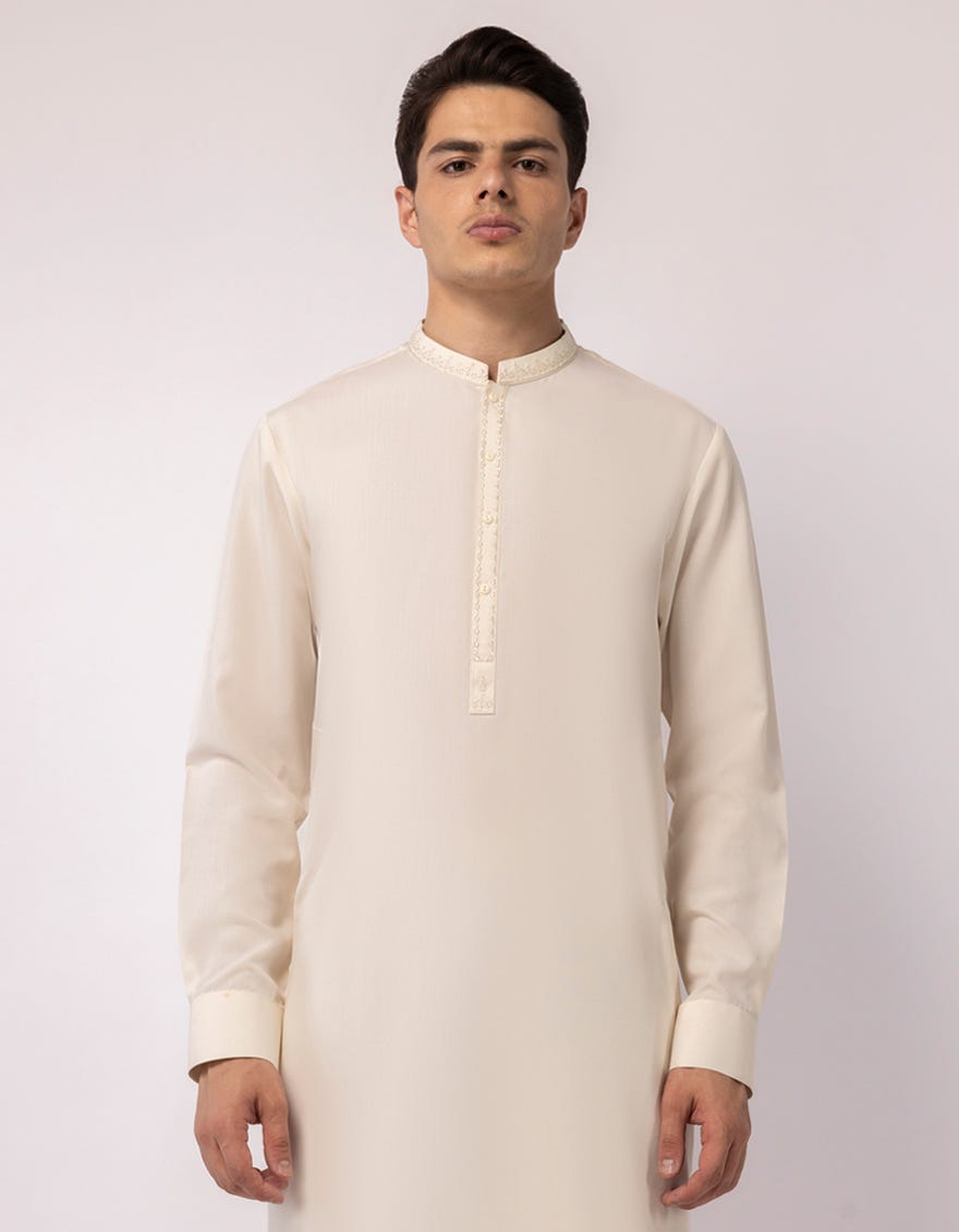 CREAM SEMI-FORMAL KAMEEZ SHALWAR