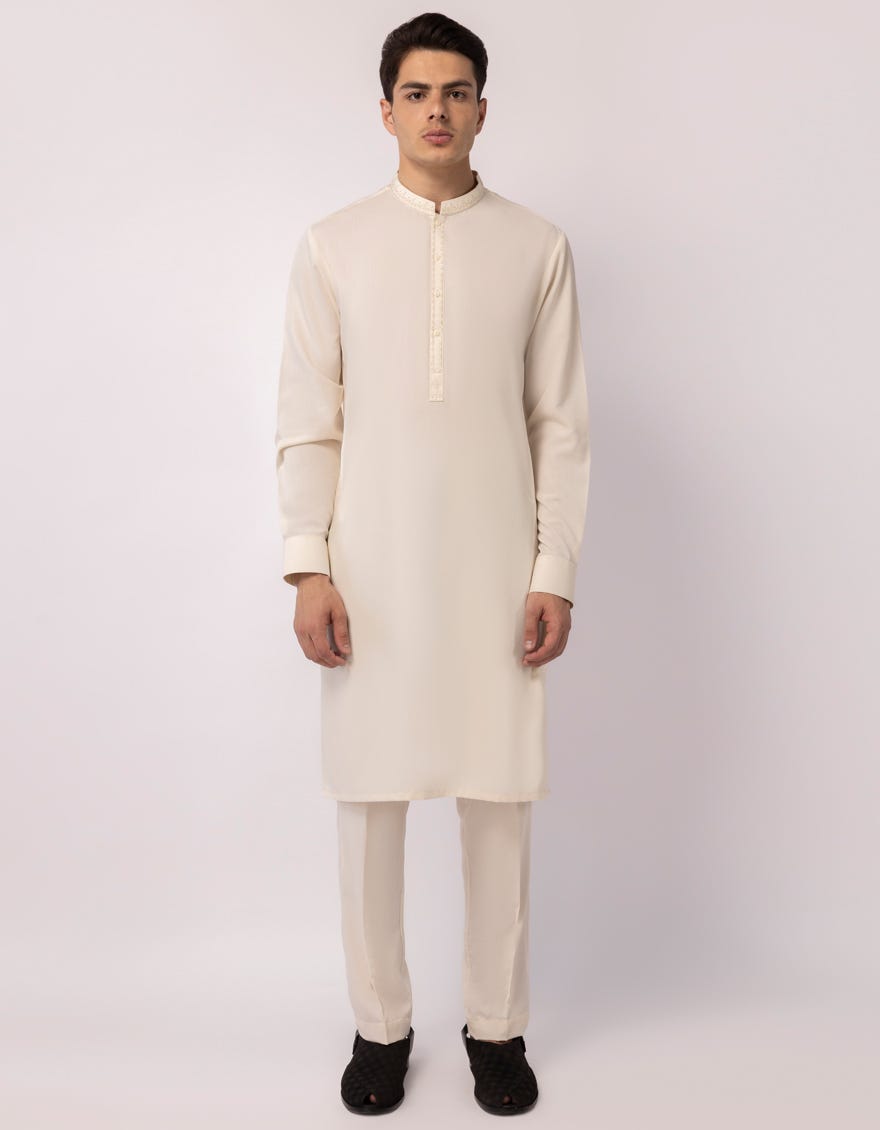 CREAM SEMI-FORMAL KURTA TROUSERS
