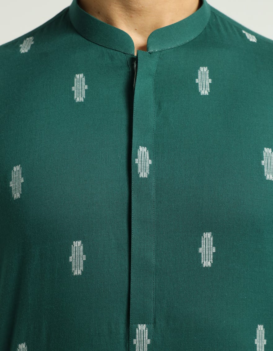 GREEN COTTON SEMI-FORMAL KURTA